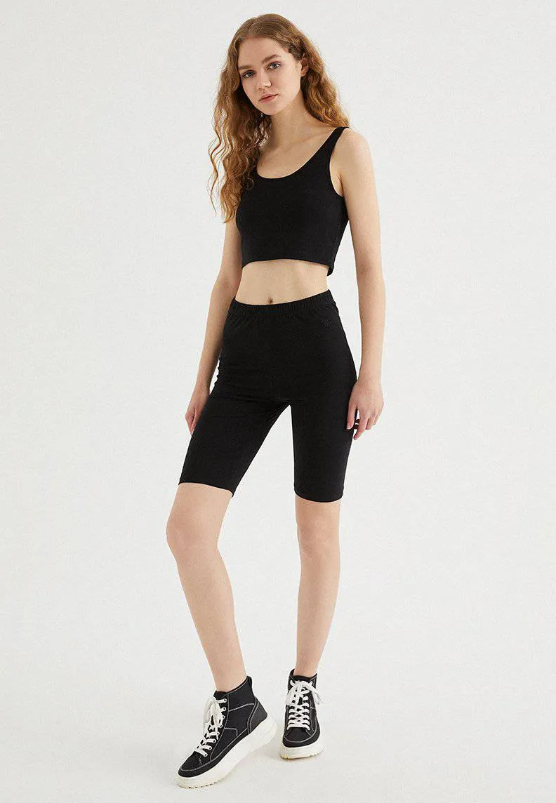 Siyah Pamuklu Slim Fit Kadın Büstiyer Şort Seti TOUCH BUSTIER SET