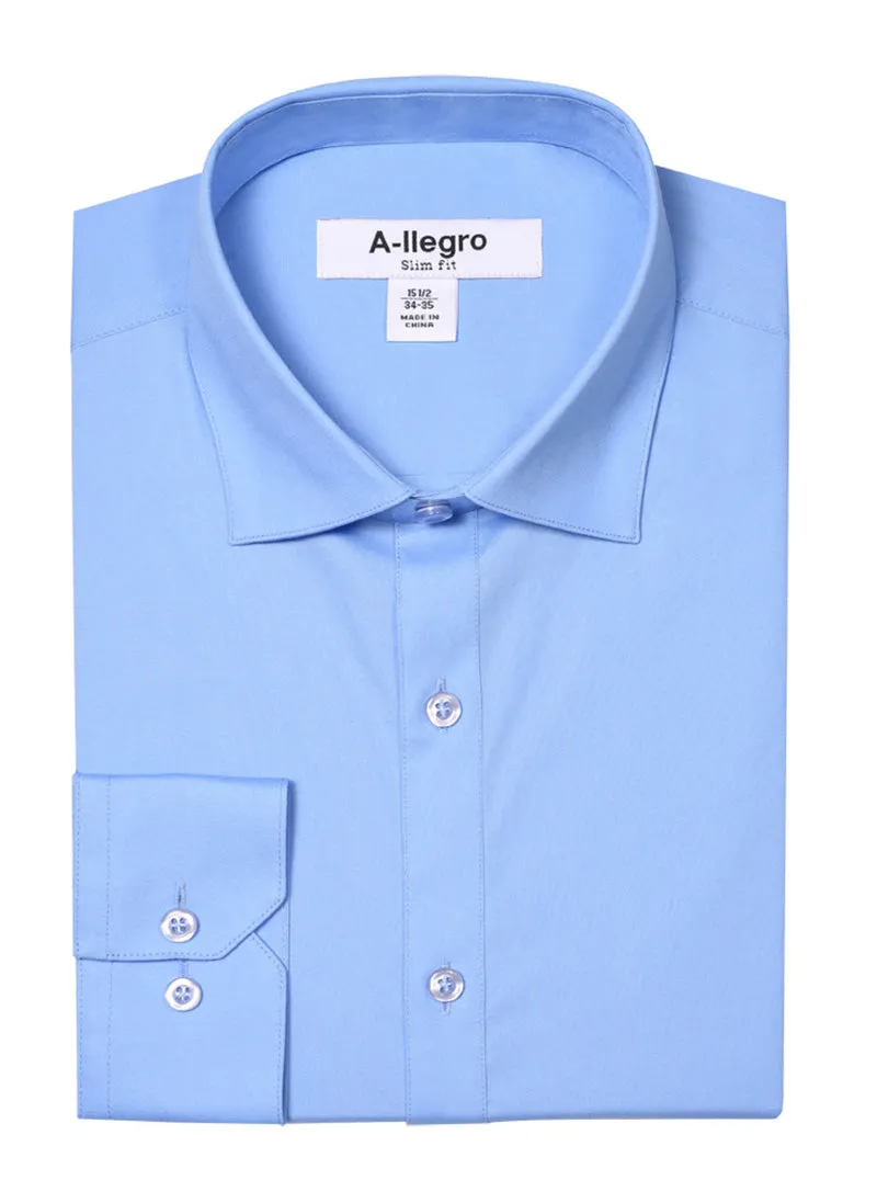 Slim Fit Cotton Convertible Cuff Dress Shirt Blue S-S100