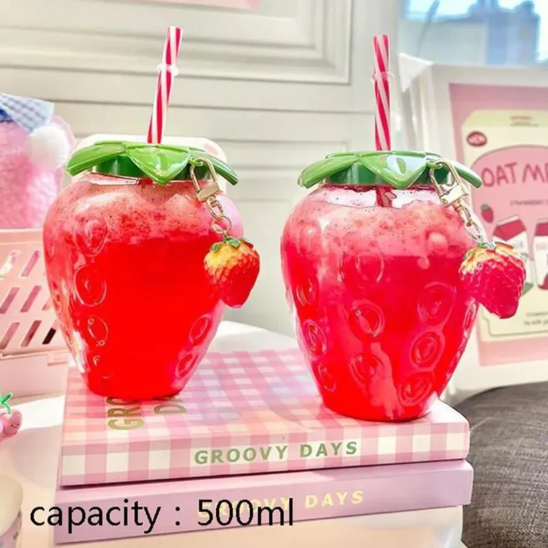 Strawberry Shaped Straw Water Bottle
