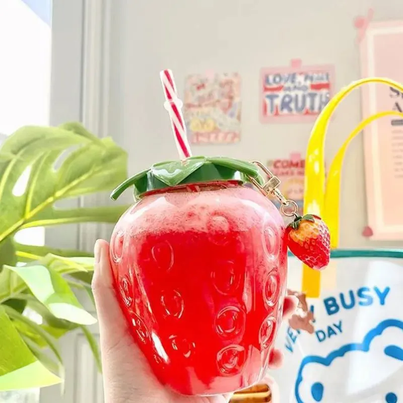 Strawberry Shaped Straw Water Bottle