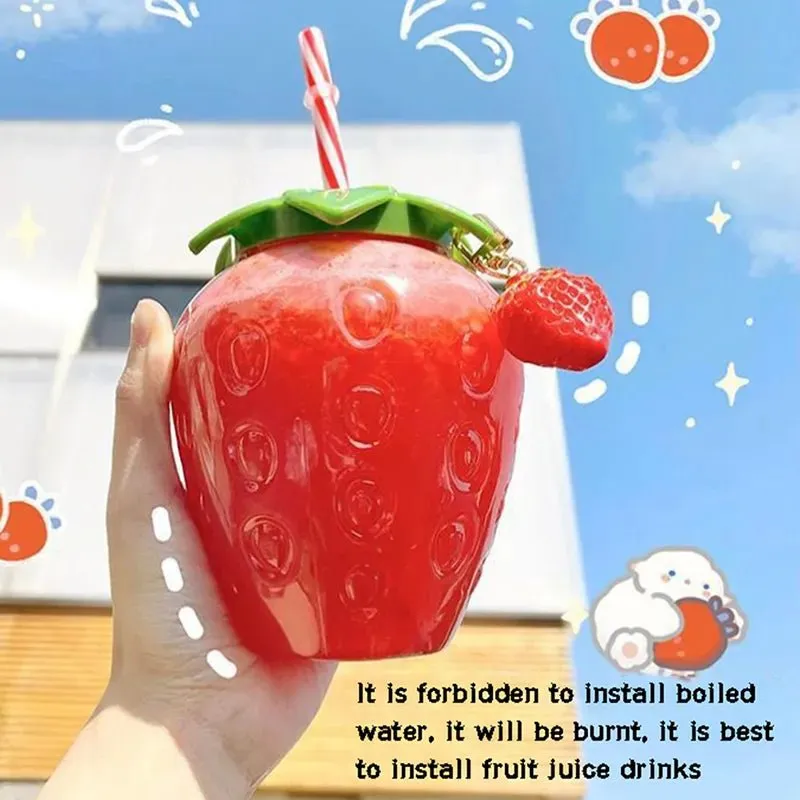 Strawberry Shaped Straw Water Bottle
