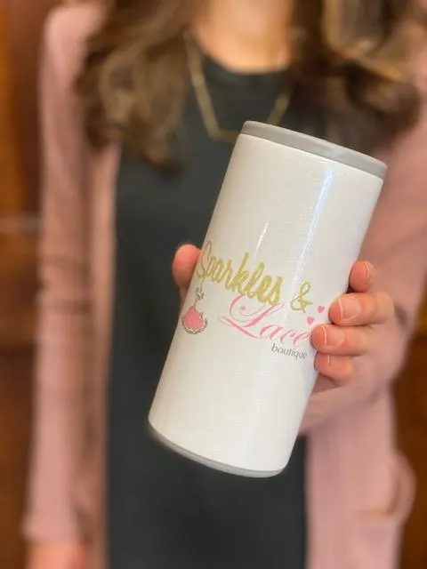 Swig 12 oz. Skinny Can Cooler - Sparkles & Lace - Diamond White