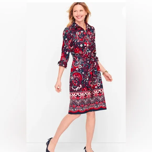 Talbots Picnic Party Poplin Shirtdress. Size 10P