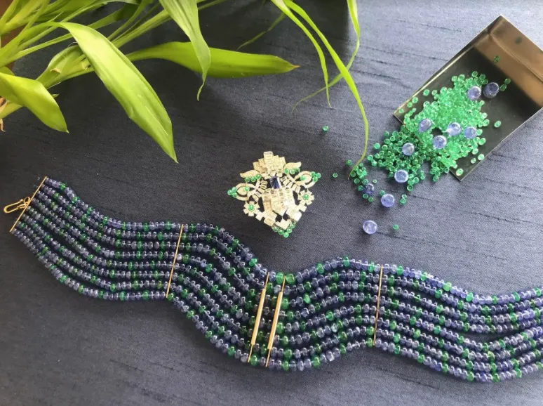 Tanzanite, Emerald, Diamond Choker (Convertible to Brooch)