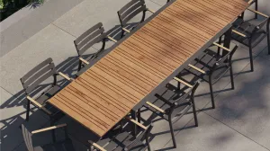 Teak   Aluminum Outdoor Expandable Dining Table   10 595 Armchairs