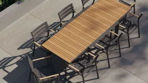 Teak   Aluminum Outdoor Expandable Dining Table   8 595 Armchairs
