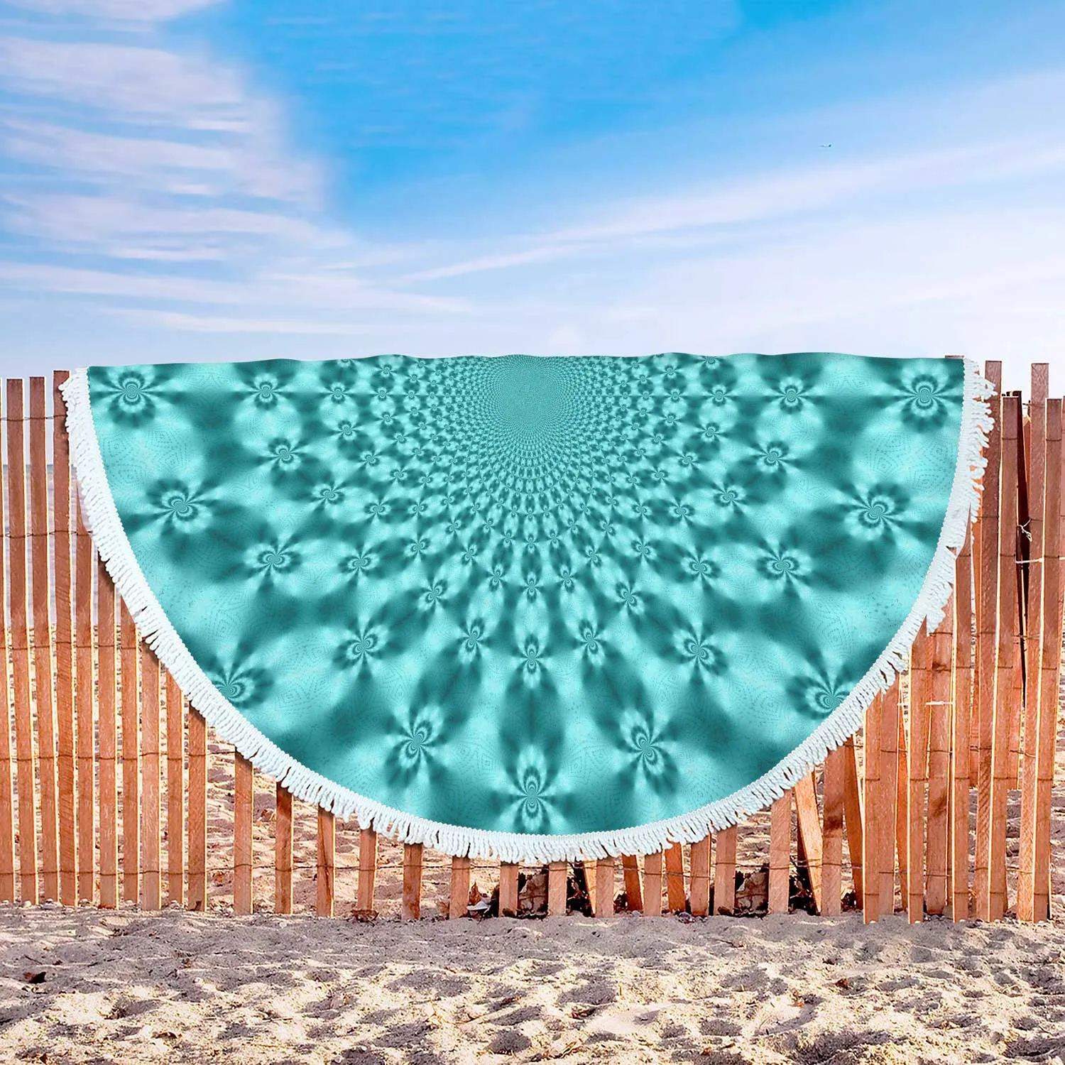 Teal Fractals Beach Blanket
