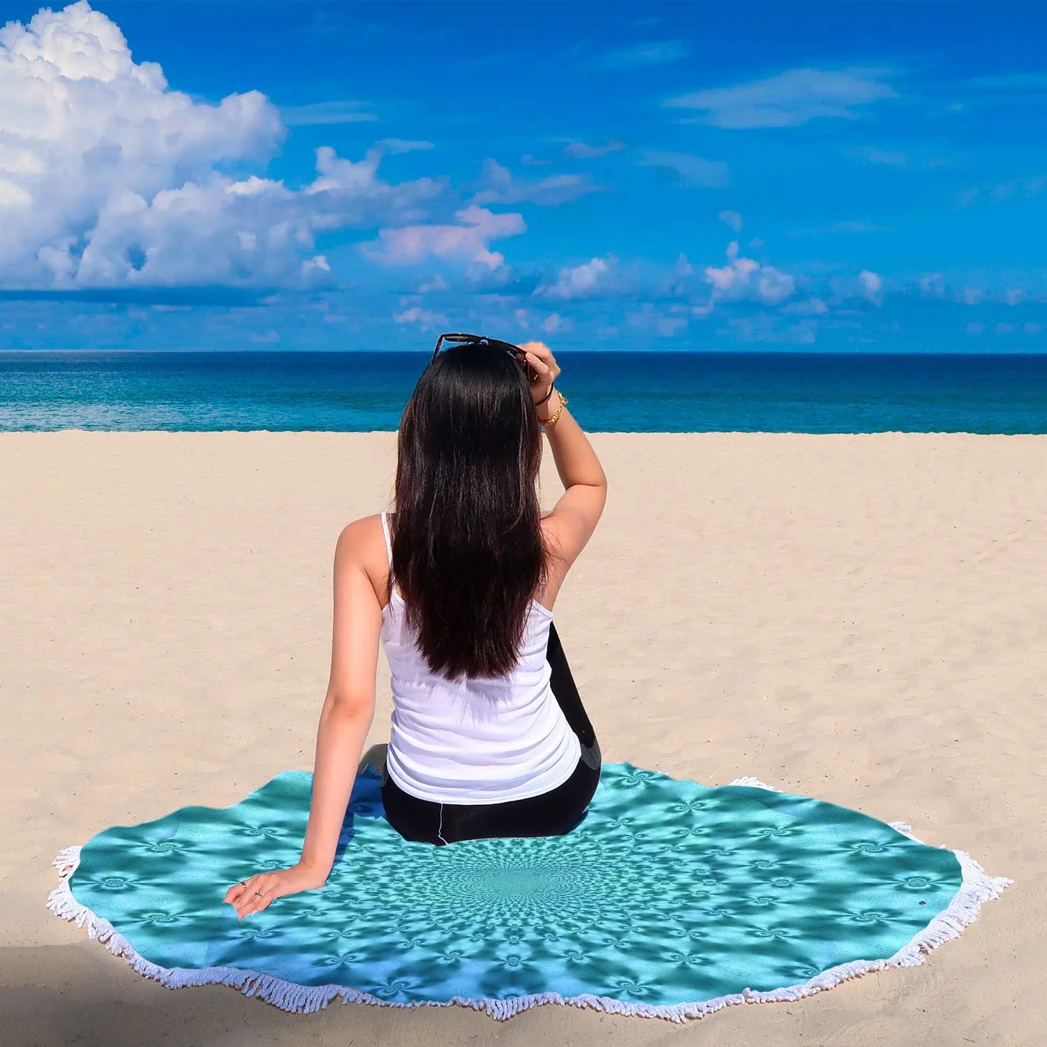 Teal Fractals Beach Blanket