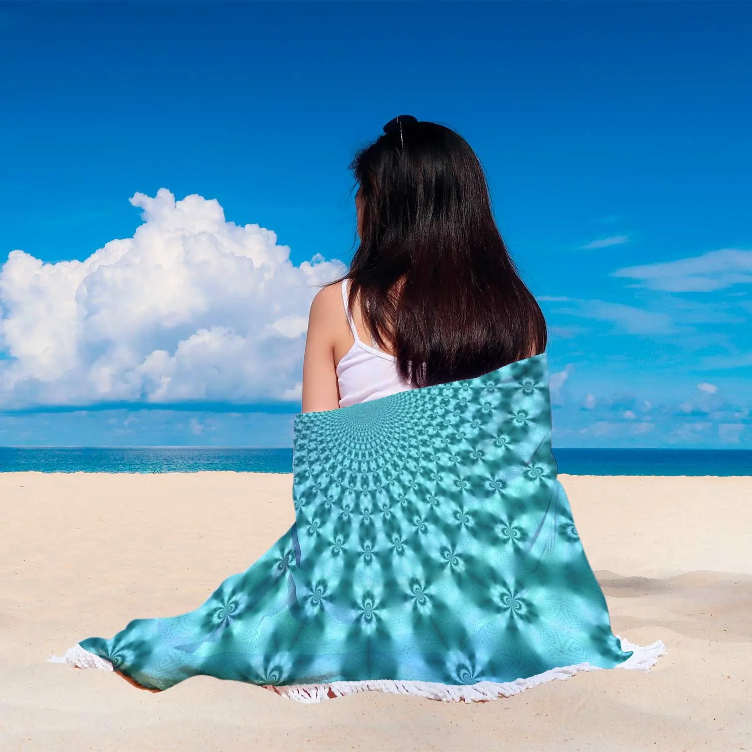 Teal Fractals Beach Blanket