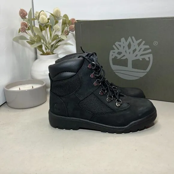 Timberland Field 6-Inch Hiking Boot Black Nubuck 44990/A6098 Boys US 3.5 NWB