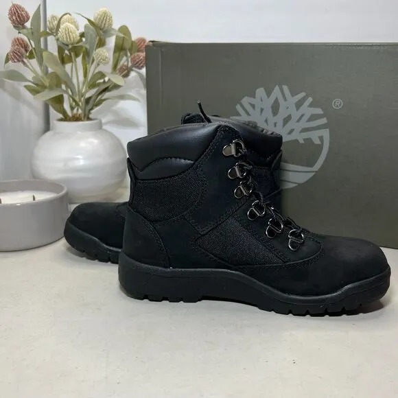 Timberland Field 6-Inch Hiking Boot Black Nubuck 44990/A6098 Boys US 3.5 NWB