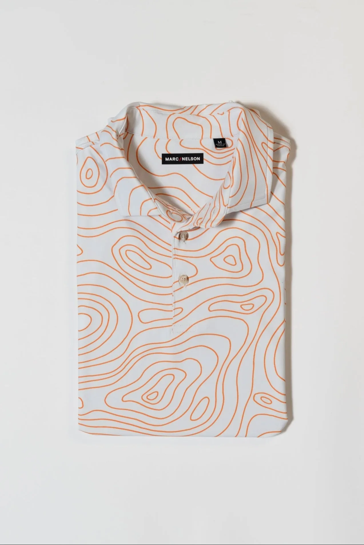 Topographic White and Orange Golf Polo