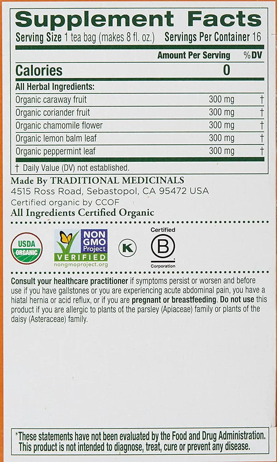 Traditional Medicinals, Tea Organic Gas Relief, 16 Bags