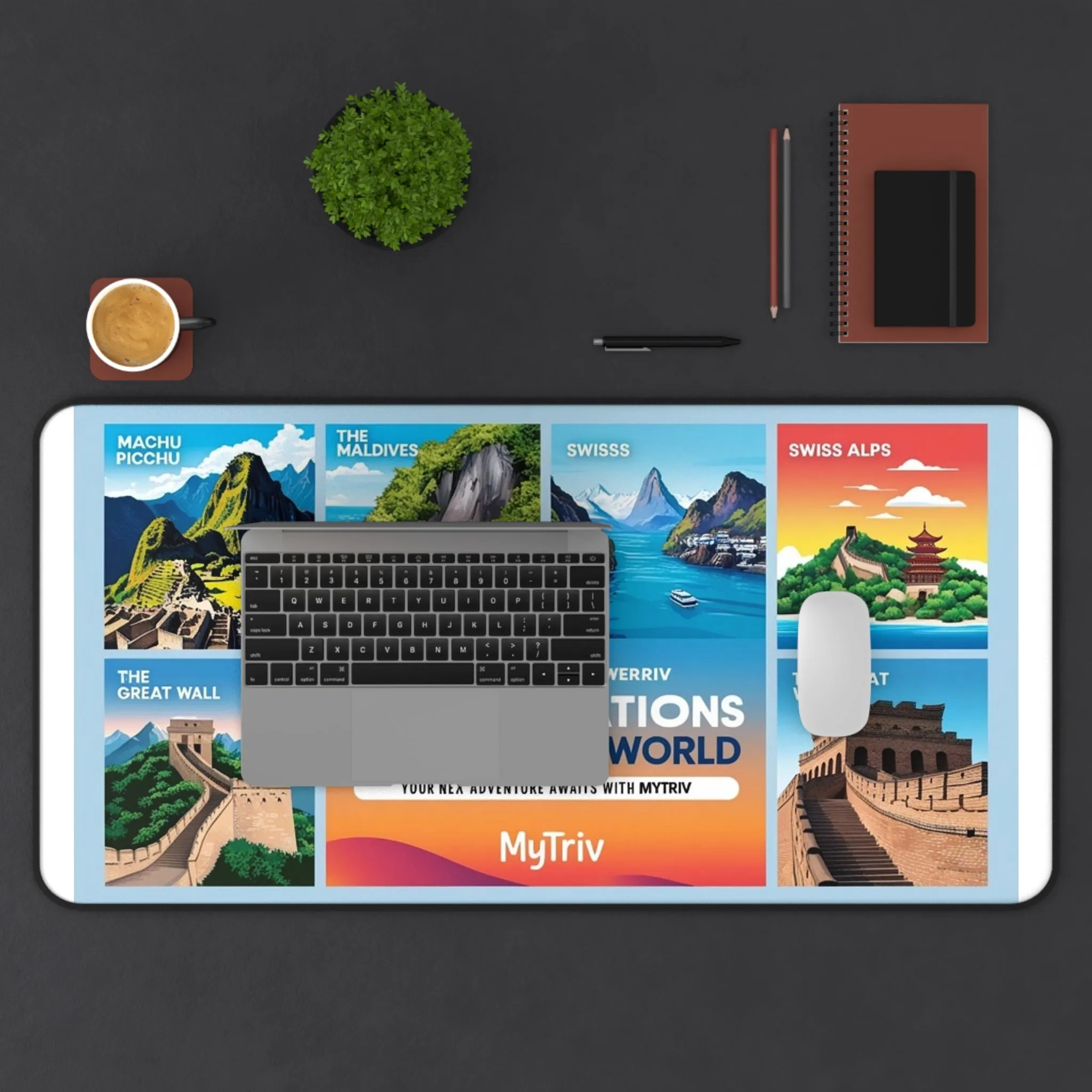 Travel Destinations Desk Mat - Colorful World Map Mat for Home Office or Study