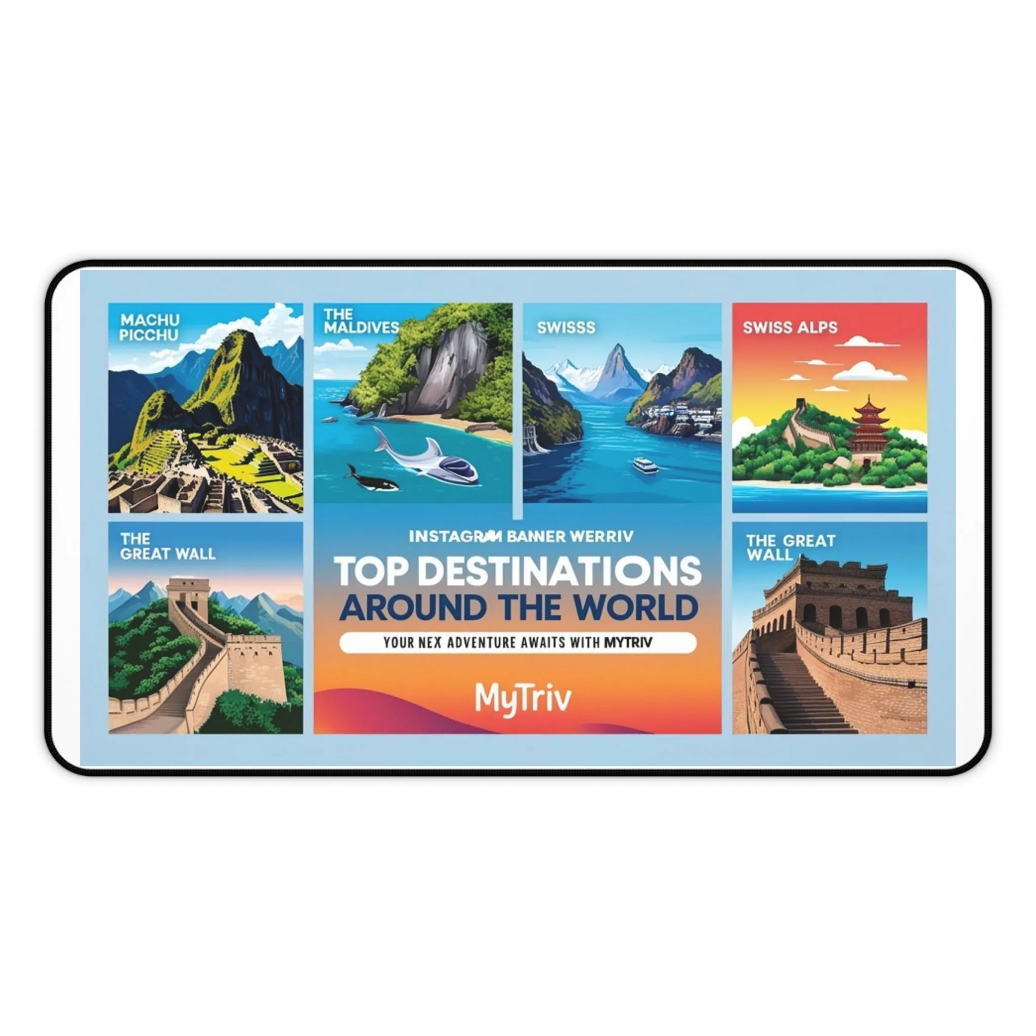 Travel Destinations Desk Mat - Colorful World Map Mat for Home Office or Study