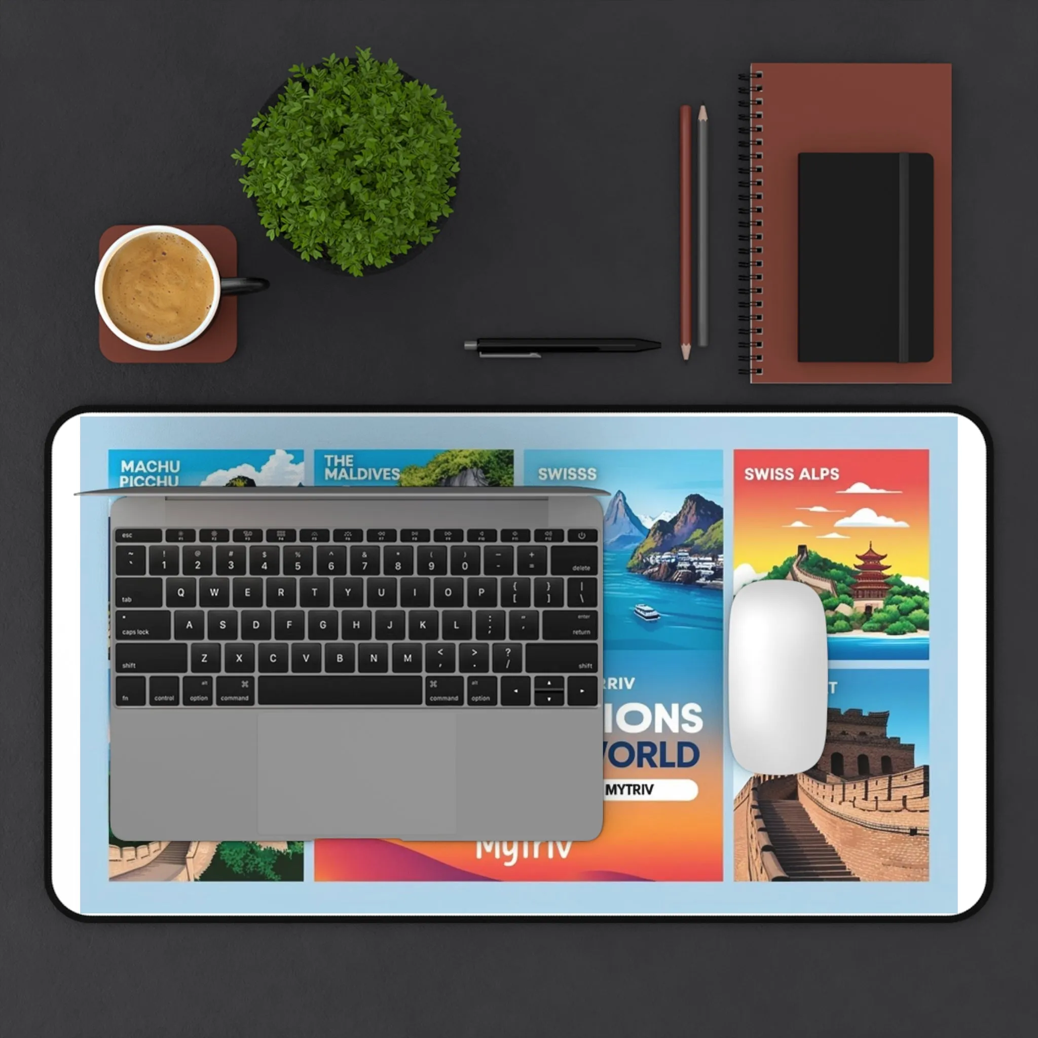 Travel Destinations Desk Mat - Colorful World Map Mat for Home Office or Study