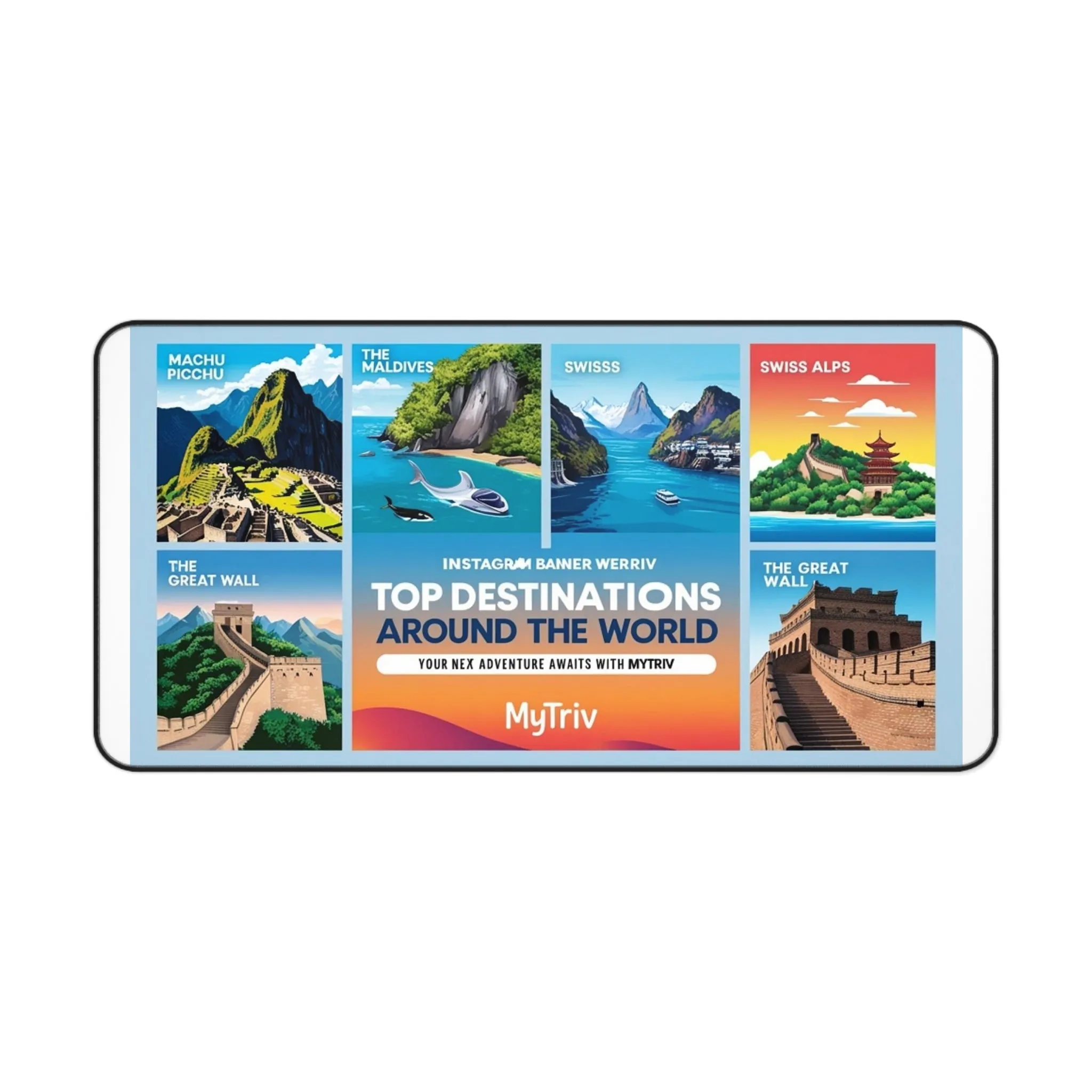 Travel Destinations Desk Mat - Colorful World Map Mat for Home Office or Study