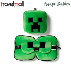Travelmall Minecraft Creeper Shaped Plush Travel Pillow & Eye Mask Set