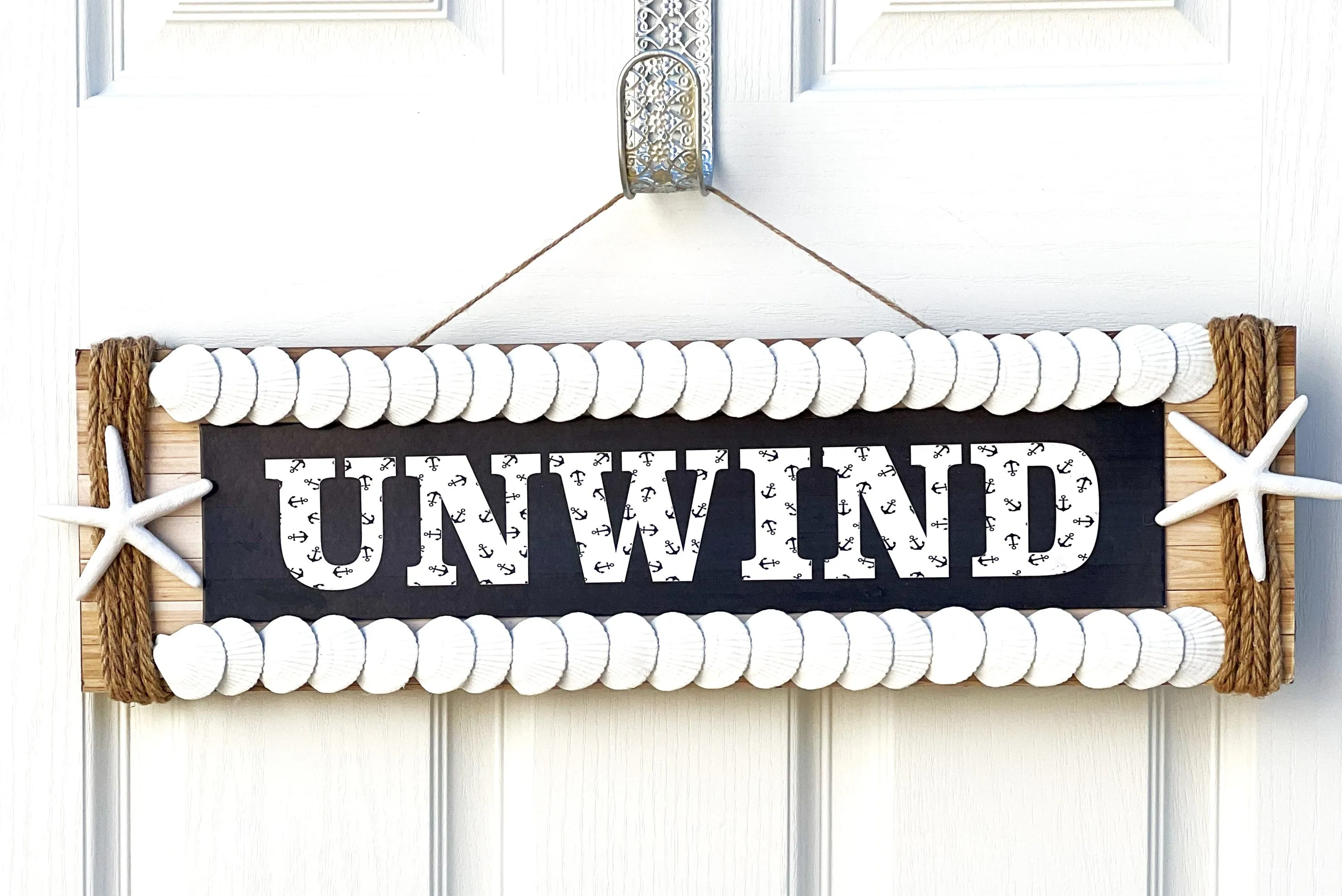 Unwind Beach Plaque-24" L X 7 " Wide- Seashell-Star Plaque