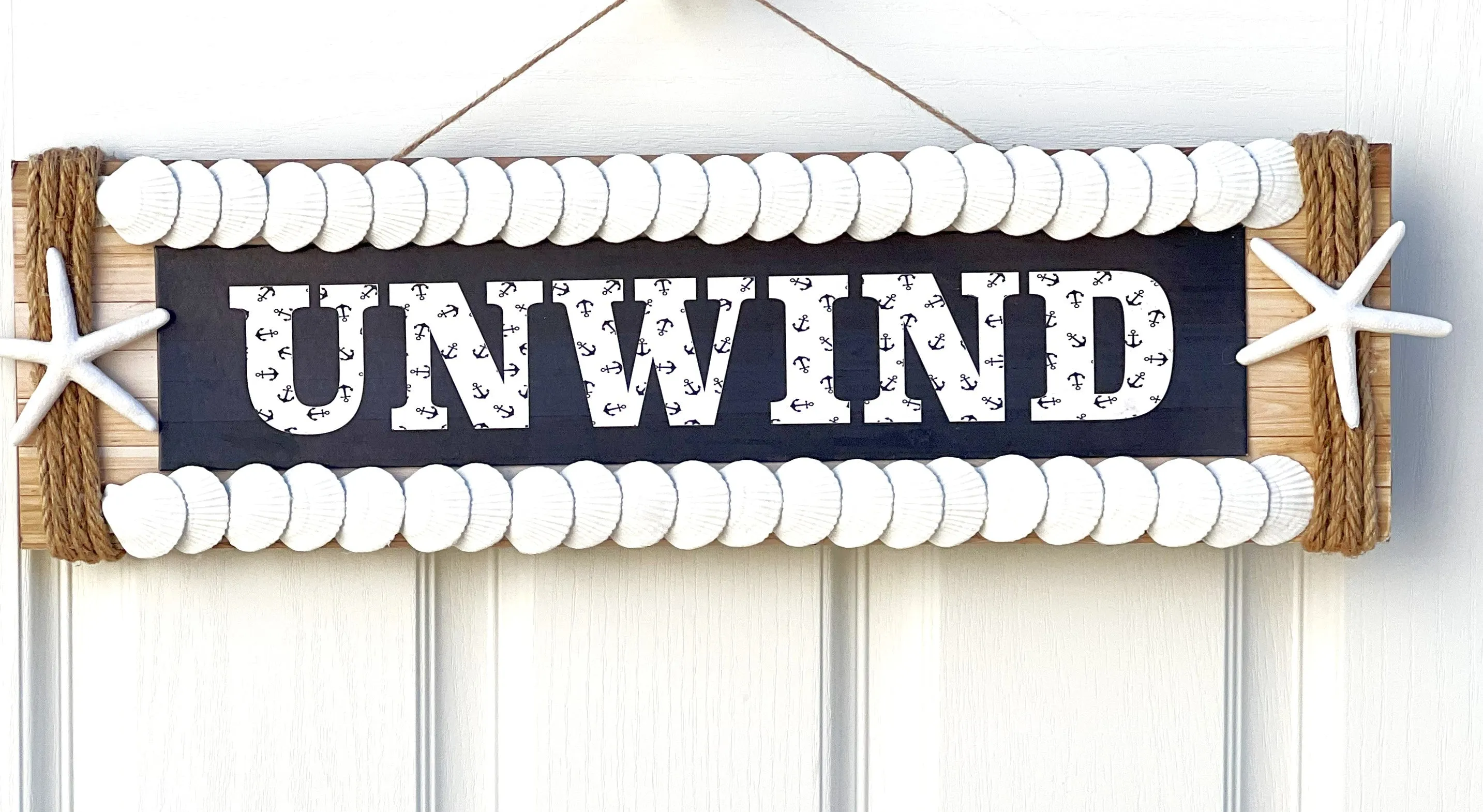 Unwind Beach Plaque-24" L X 7 " Wide- Seashell-Star Plaque