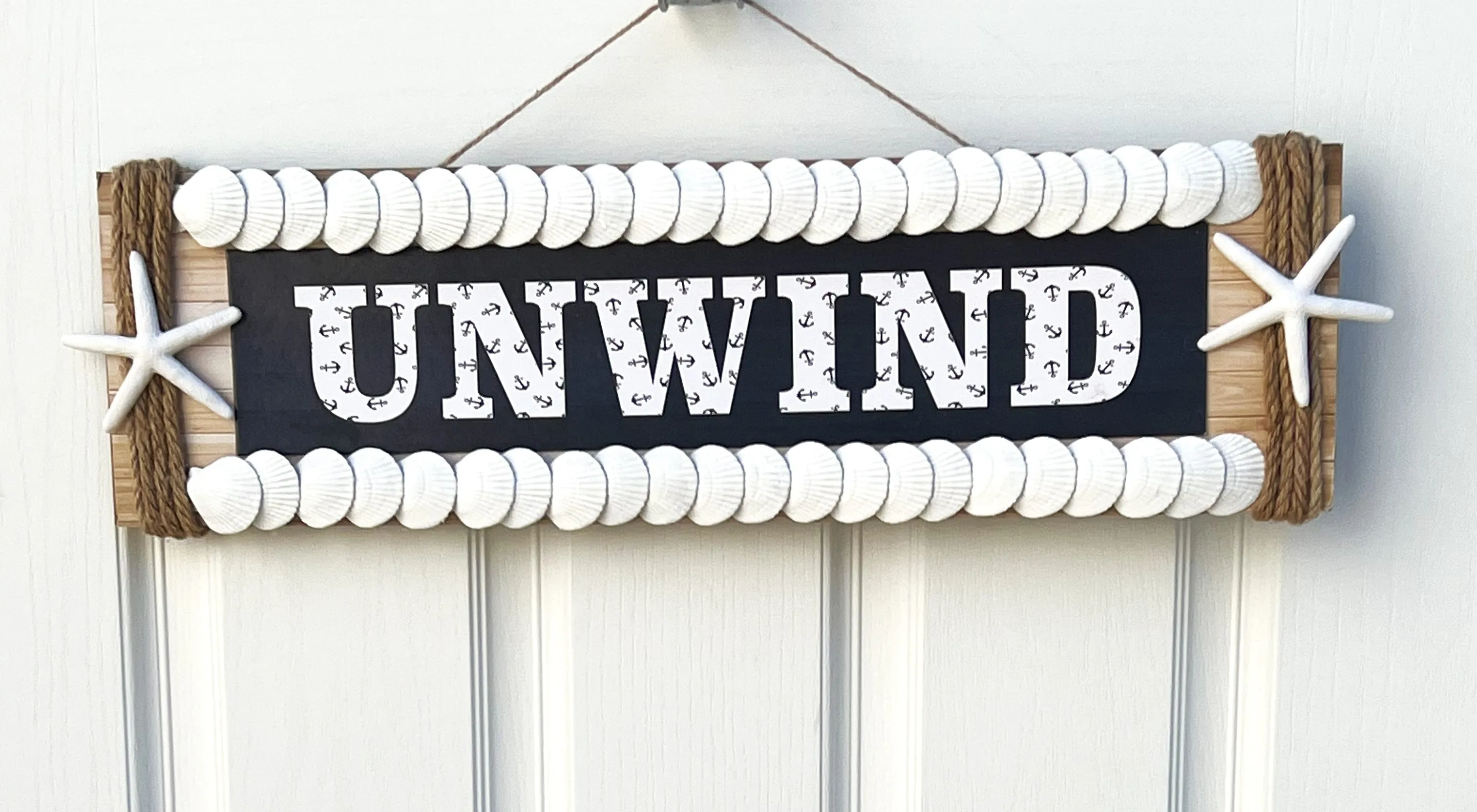 Unwind Beach Plaque-24" L X 7 " Wide- Seashell-Star Plaque