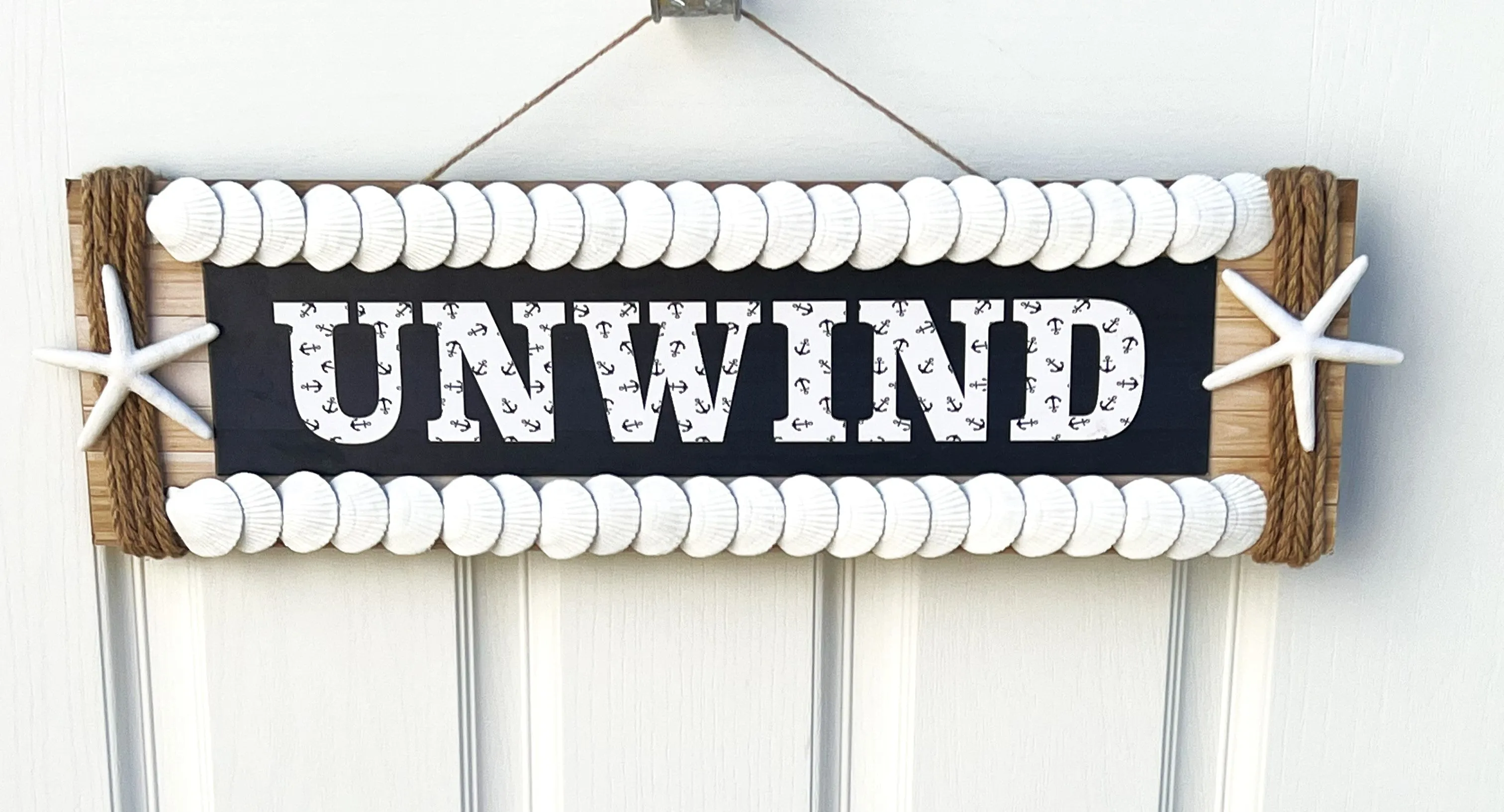 Unwind Beach Plaque-24" L X 7 " Wide- Seashell-Star Plaque