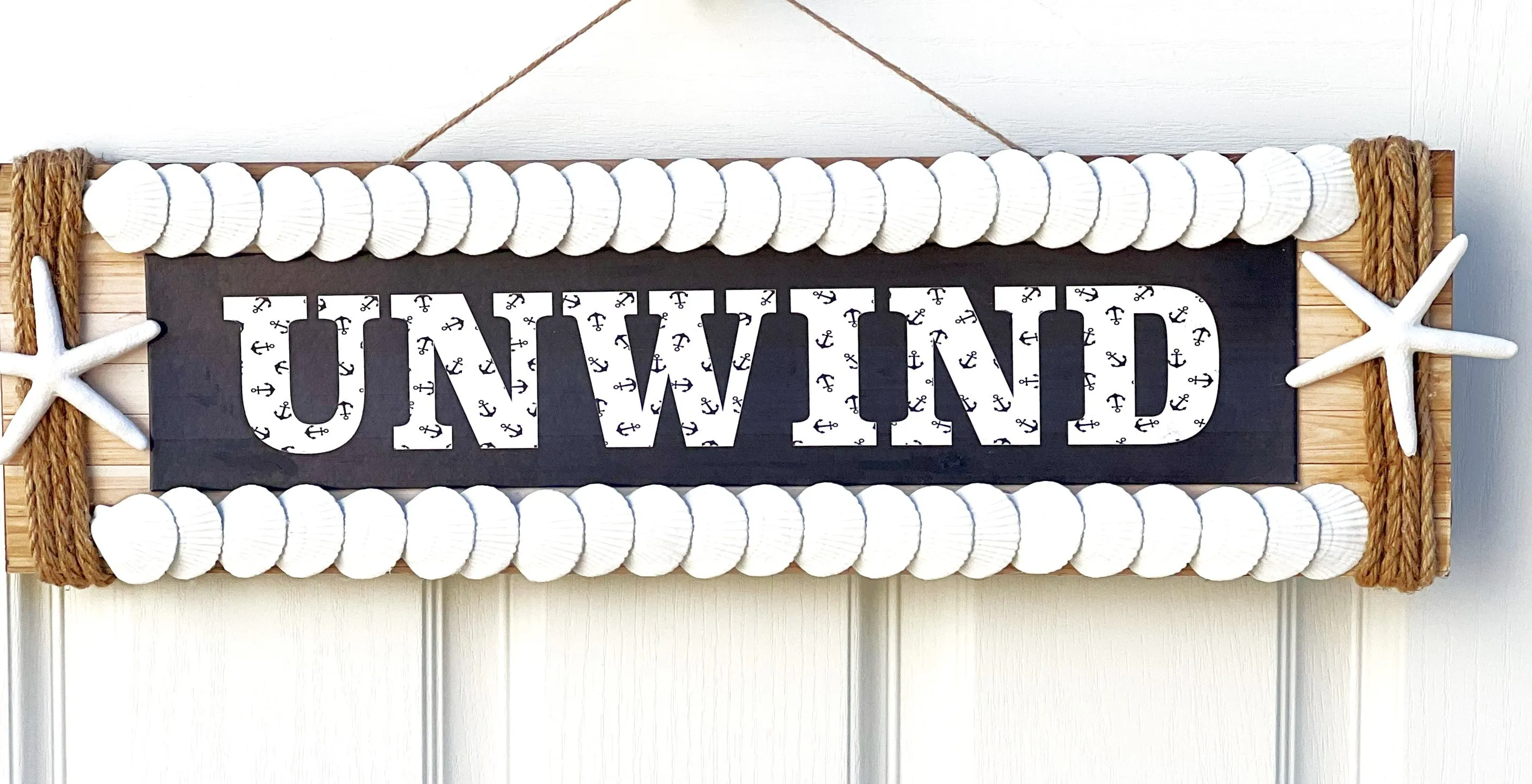 Unwind Beach Plaque-24" L X 7 " Wide- Seashell-Star Plaque