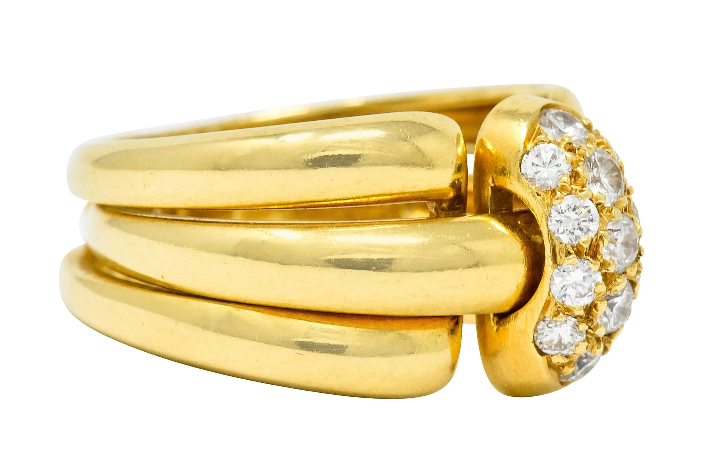 Van Cleef & Arpels Coral Diamond 18 Karat Gold French Convertible Stacking Ring