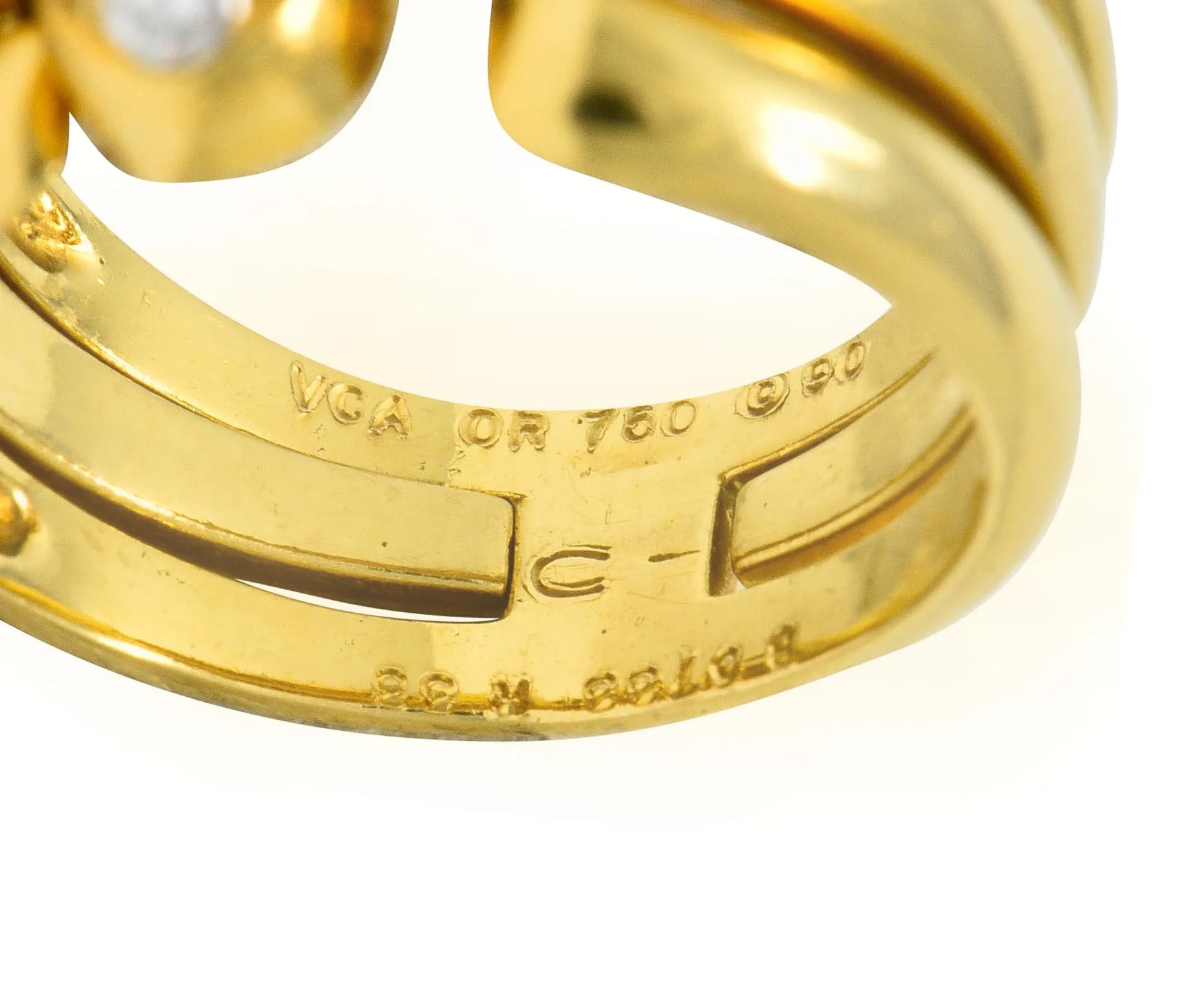 Van Cleef & Arpels Coral Diamond 18 Karat Gold French Convertible Stacking Ring