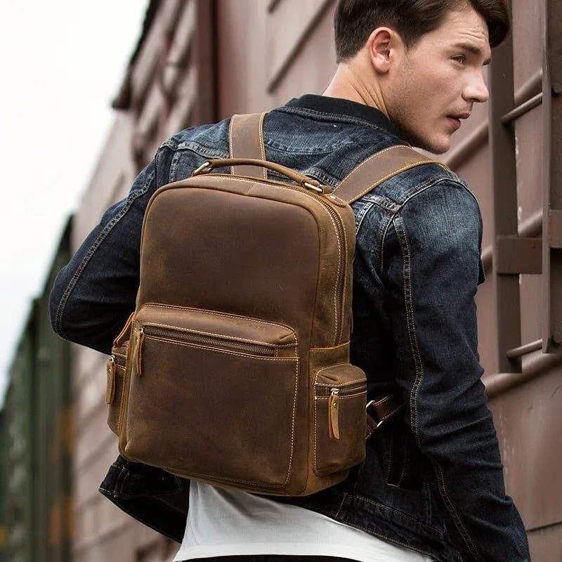 Vintage Genuine Leather Backpack Mens