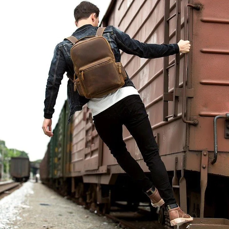 Vintage Genuine Leather Backpack Mens