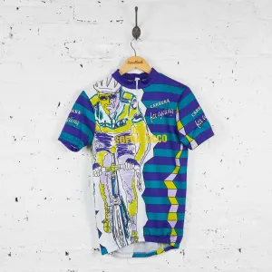 Vintage Patterned Carrera Cycling Jersey - Purple/Green - XL