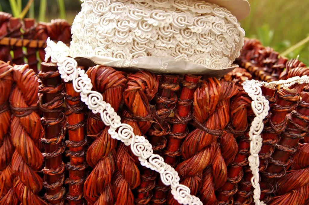 White Sequin Ivory Swirled Braided Trim ½ " wide