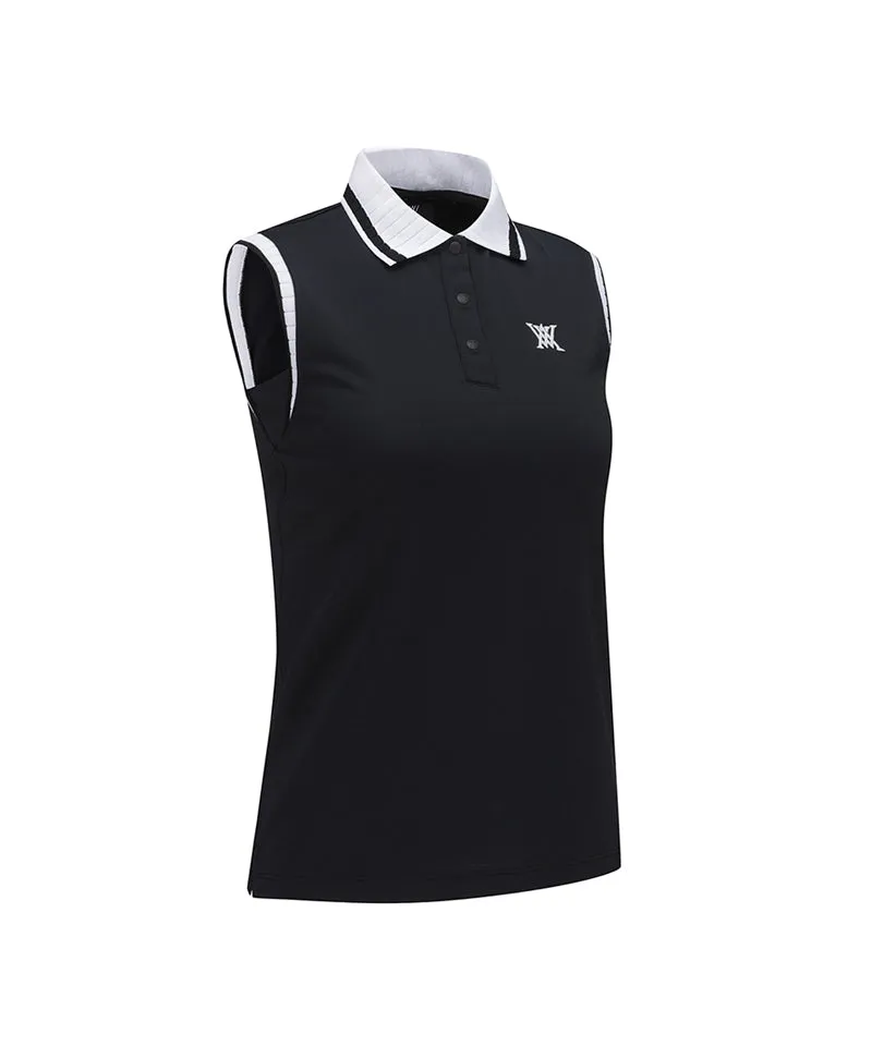 Women Kint Collar Sleeveless - Black