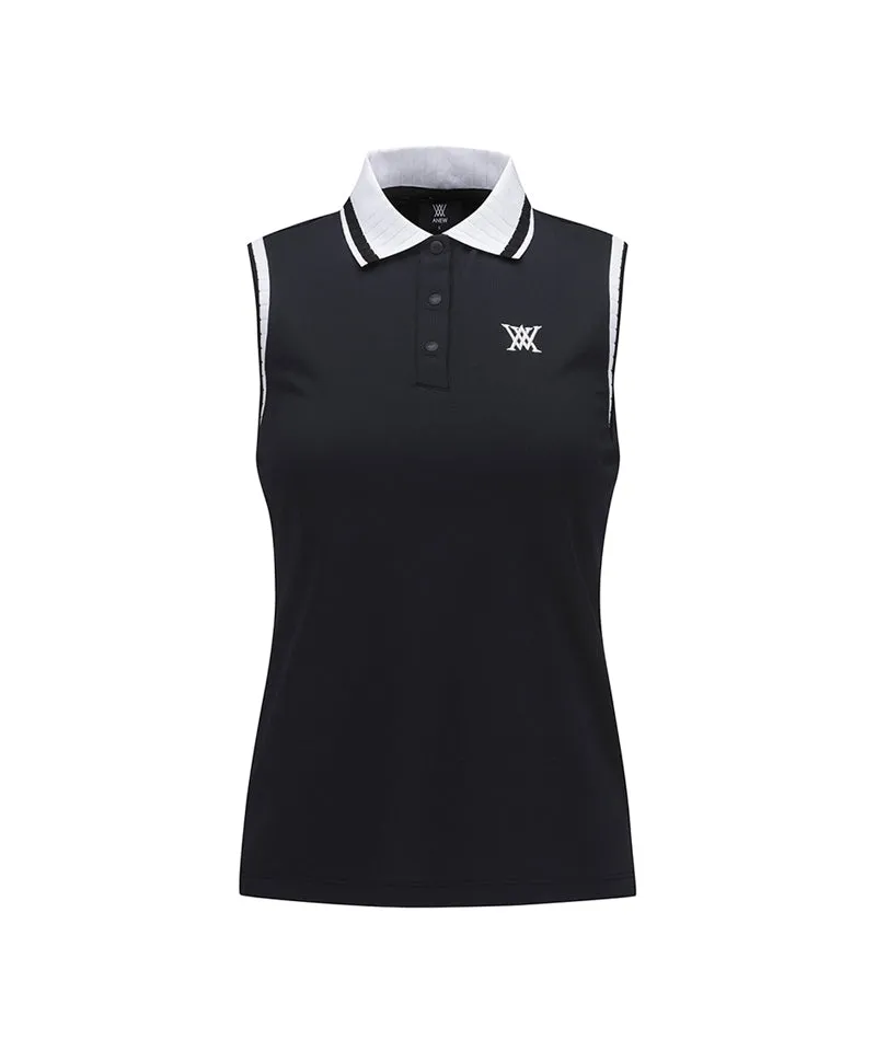 Women Kint Collar Sleeveless - Black