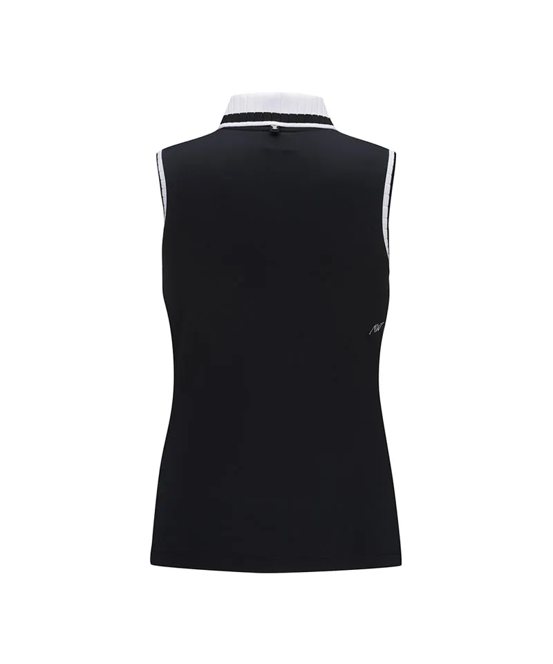Women Kint Collar Sleeveless - Black