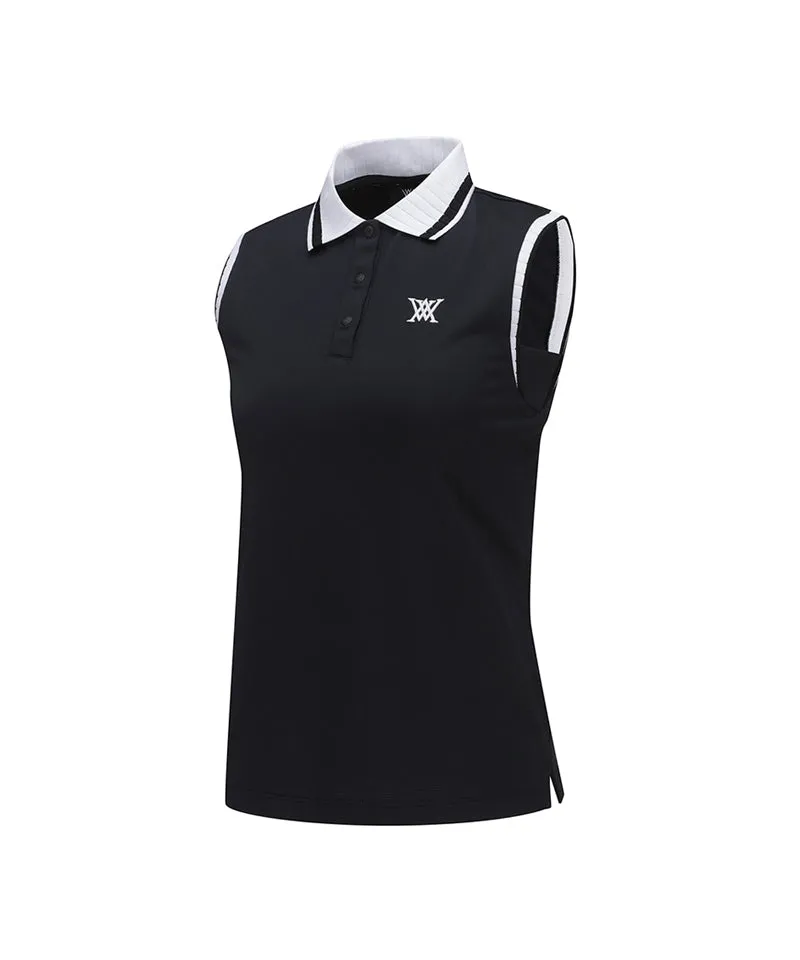 Women Kint Collar Sleeveless - Black