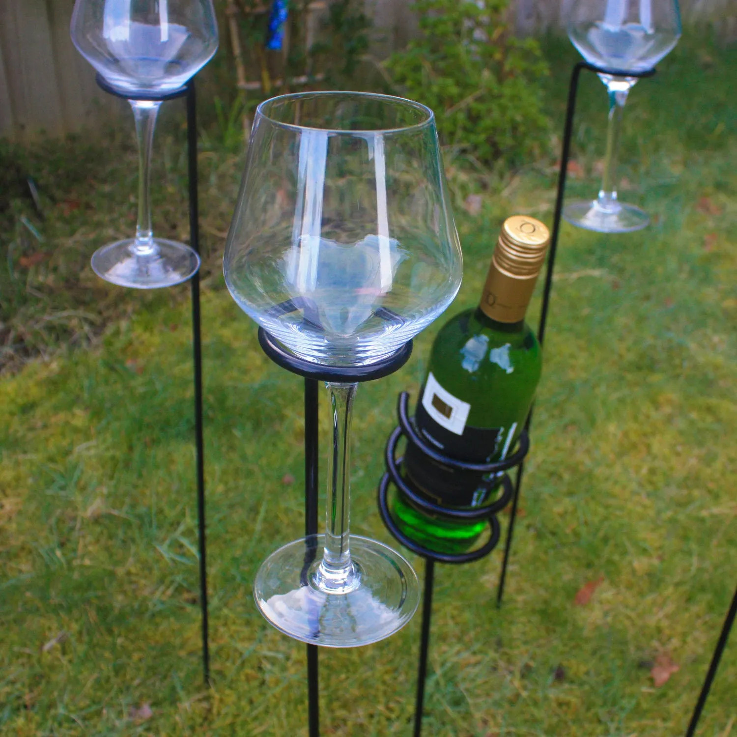 Woodside Outdoor Picnic BBQ Barbecue Wine Bottle & Glass Holder Stake Set