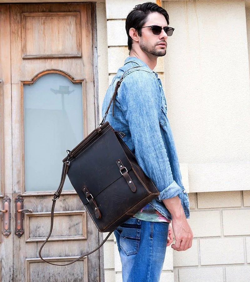 Woosir Vintage Leather College Backpacks Women Men