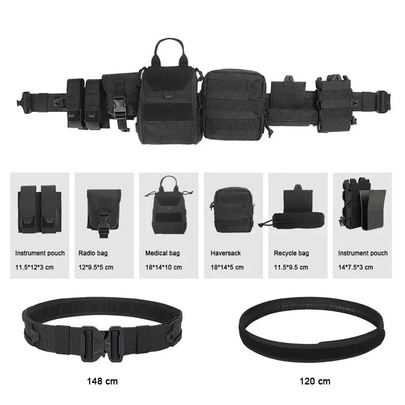 YD-2088 YAKEDA Tactical Belt Outdoor Patrol Multifunctional Eight-Piece Set Can Be Hooked Up Removable Adjustable Tactical Belt