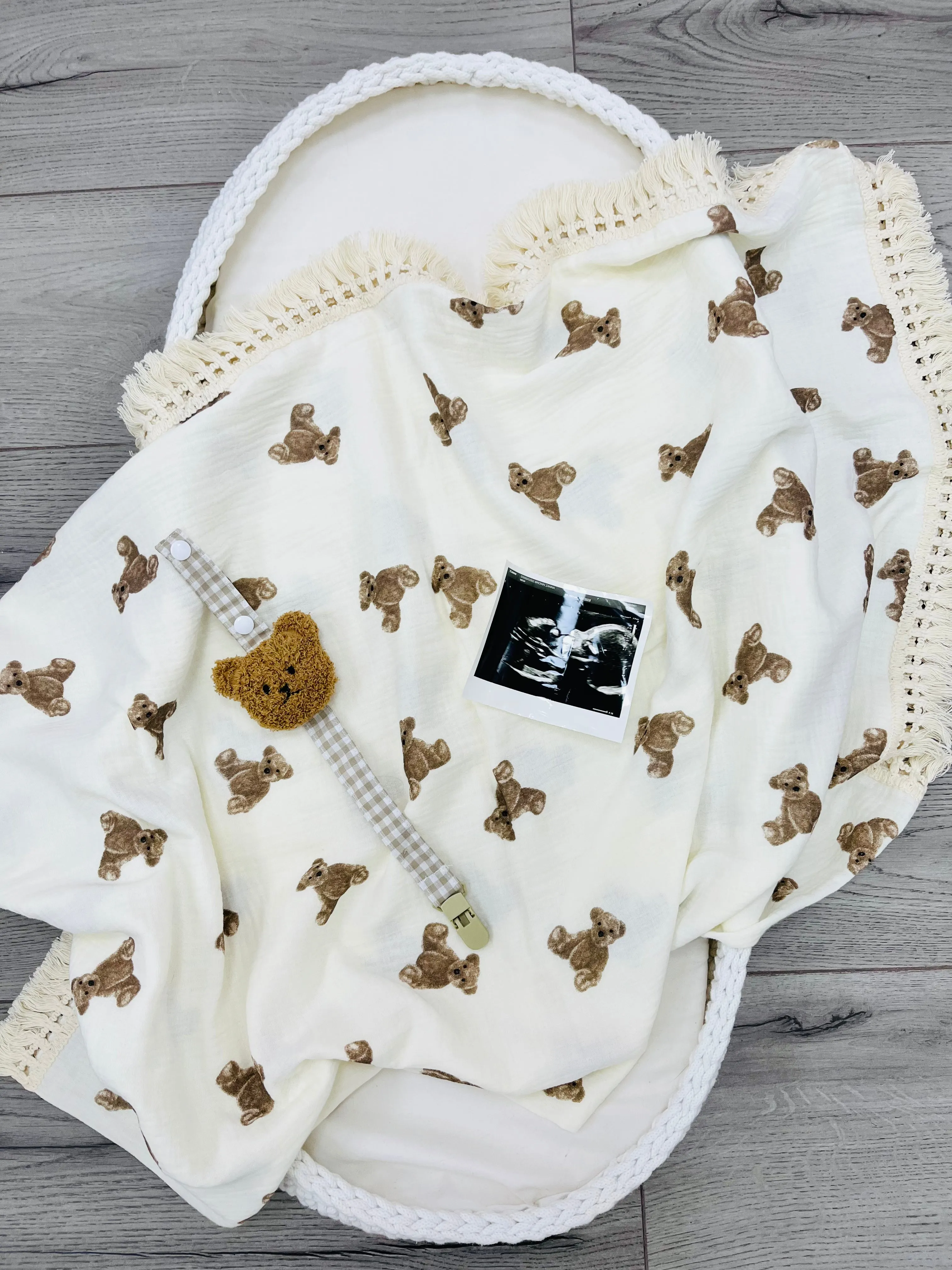 Ziggy Muslin Tassel Blanket - Bear