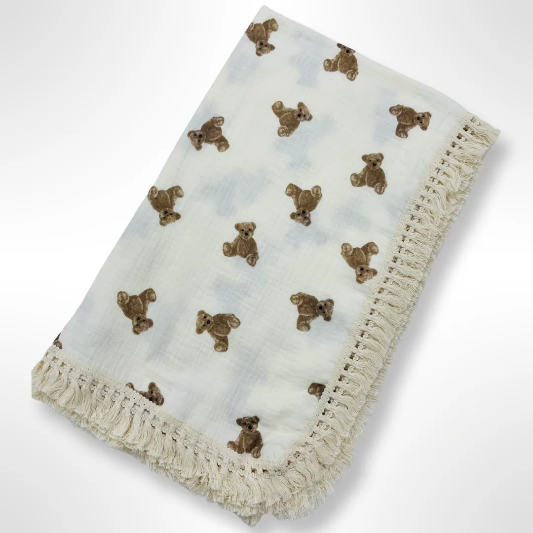 Ziggy Muslin Tassel Blanket - Bear