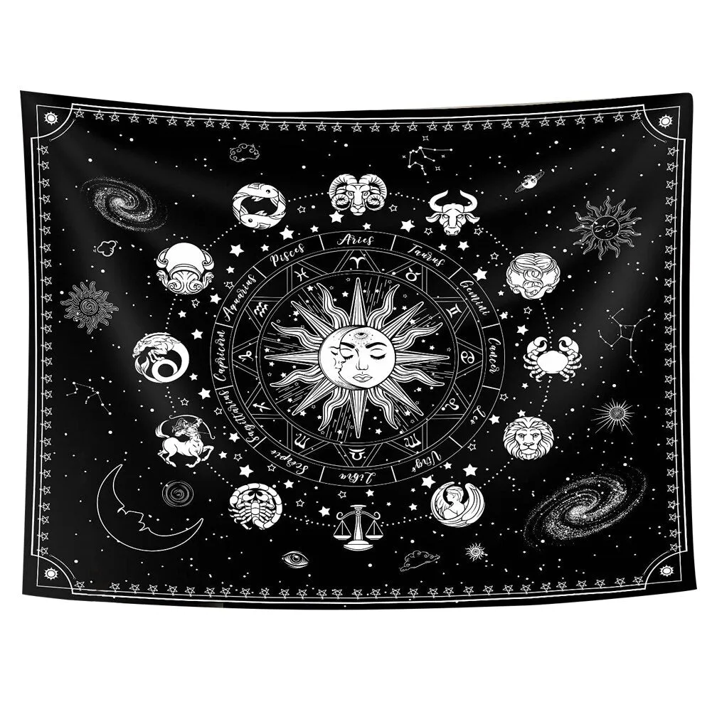Zodiac Tapestries Sun and Moon Tapestry Astrology Tapestry Zodiac Sign Tapestry, Constellation Tapestry Black and White Tapestry