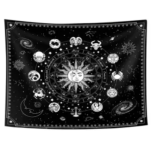Zodiac Tapestries Sun and Moon Tapestry Astrology Tapestry Zodiac Sign Tapestry, Constellation Tapestry Black and White Tapestry